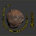 Large Red Natural Stone And Wood Components With Yellow Industrial Machinery
