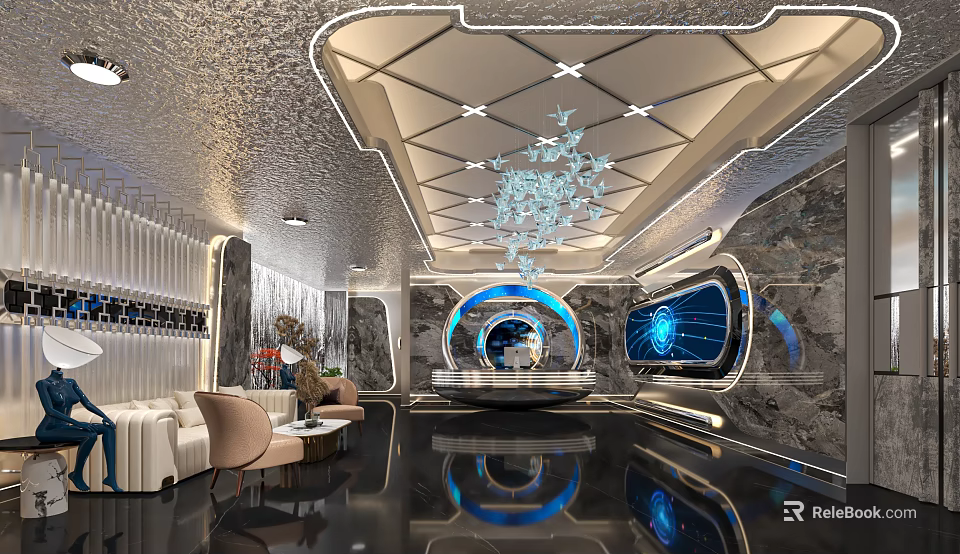 Futuristic KTV Interior With Modern Lighting And Hi Tech Decor 3d model 