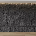 Dark Natural Stone Wall Background With Rough Texture And Wooden Floor Interior Design