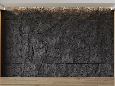 Dark Natural Stone Wall Background With Rough Texture And Wooden Floor Interior Design 3d model