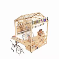 Colorful Plastic Toys Display On Wooden Shelf In Children's Play Store With Glass Wall