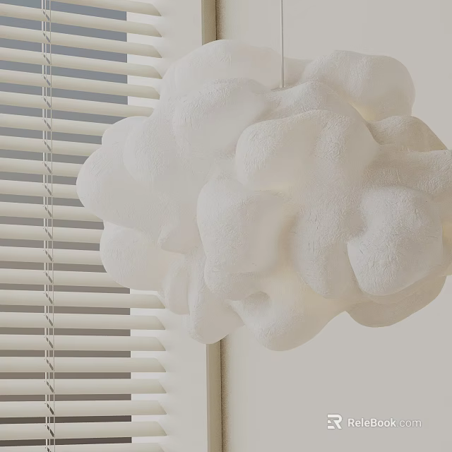 White Cloud Shaped Pendant Light With Soft Texture And Window Blinds Background 3d model 