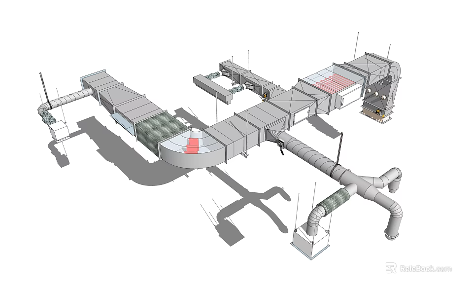 Complex Industrial Piping System Layout With Connected Pipes And Support Components 3d model 