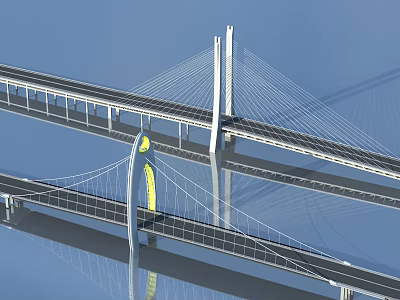 Modern Cable Stayed Bridge With Multiple Towers And Cables Against Blue Sky 3d model