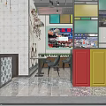 Modern Restaurant Interior With Pendant Lights Tables Chairs Green Plants Bicycle Decor And Tiled Floor
