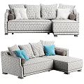 Stylish Modern Sectional Sofa With White Blue Pillows And Checked Fabric Design 3d model