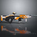 Futuristic Sci Fi Weapon With Orange White And Black Colorful Design Details And Modern Features