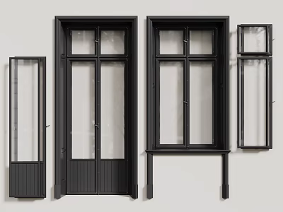 Modern Black Frame Casement Windows With Various Sizes And Glass Panels Design 3d model