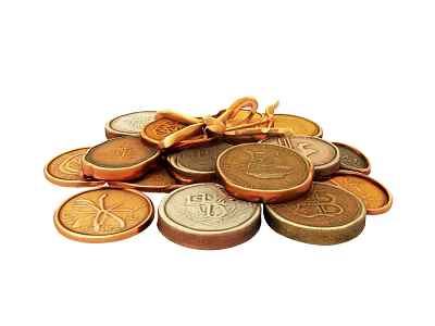 Decorative Ornament Set with Vintage Coins in Assorted Metallic Tones and Intricate Designs 3d model