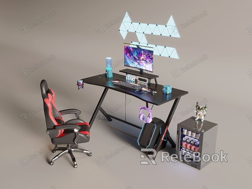 Modern gaming table computer equipment mouse keyboard display model