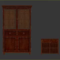Dark Red Wooden Cabinet With Glass Doors And Small Drawer Cabinet