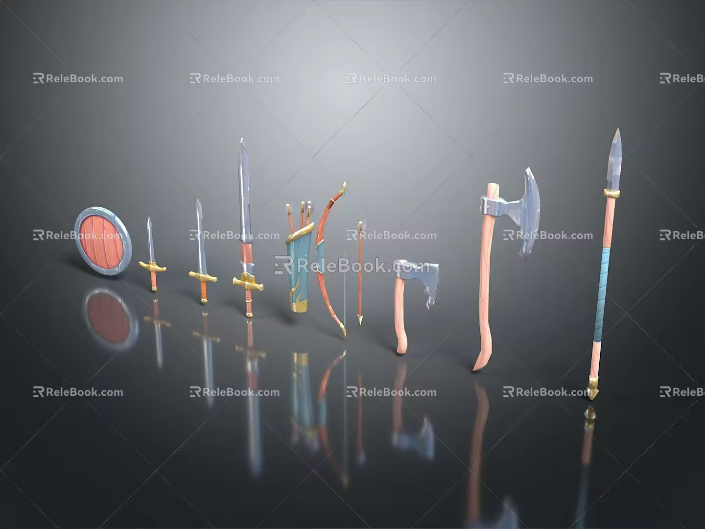 Cold weapons Sword Axe Hook Fork Spear Trident Melee Weapon Military 3d model