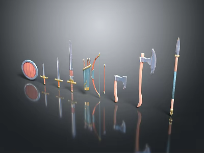 Medieval Fantasy Weapons Collection Featuring Swords Axes Bows Shields Spears And Daggers 3d model