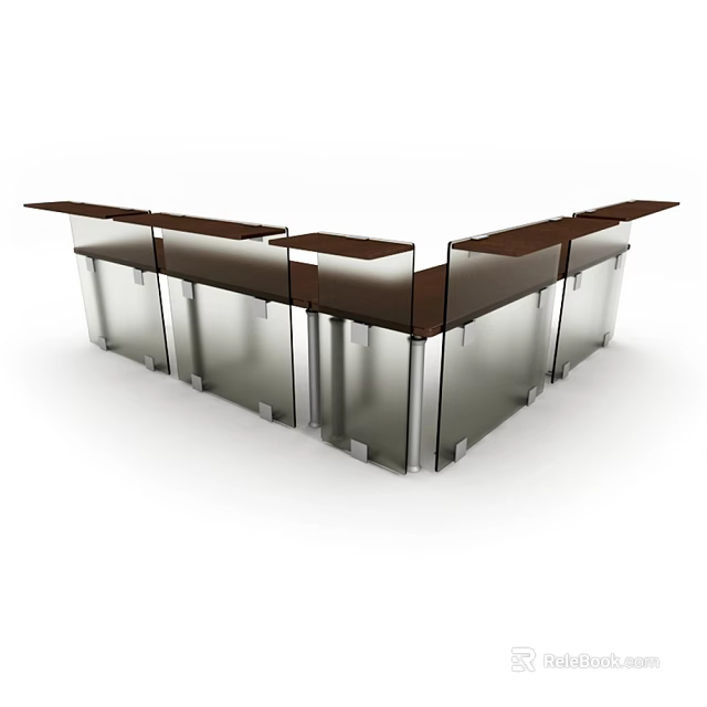 L shaped Modern Reception Desk Design With Wooden Top And Metal Frame 3d model 