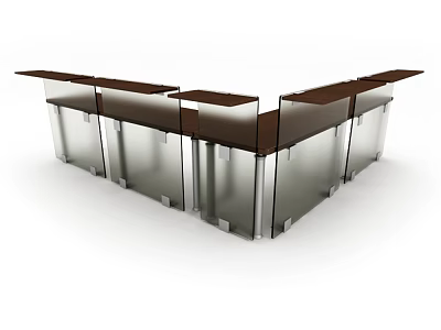 L shaped Modern Reception Desk Design With Wooden Top And Metal Frame 3d model