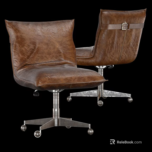 Stylish Brown Leather Office Chair With Belt Buckle Design And Metal Base Casters 3d model 
