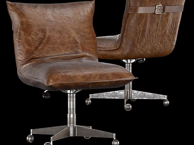 Stylish Brown Leather Office Chair With Belt Buckle Design And Metal Base Casters 3d model