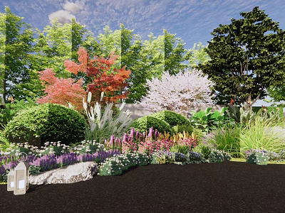 Colorful Flowers And Plants In Lush Garden With Vibrant Blooms And Natural Greenery 3d model