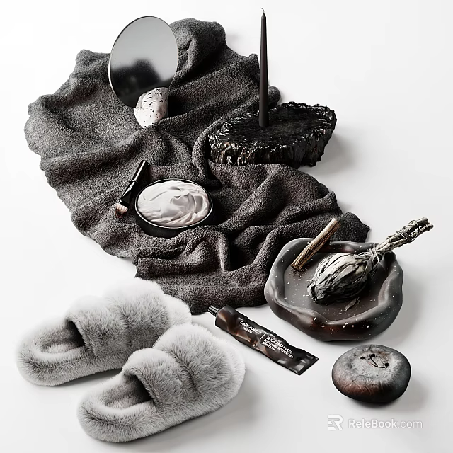 Soft Towel Fluffy Slippers And Bathroom Accessories 3d model 