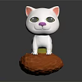 Cute White Cat Figurine With Green Eyes Pink Nose Standing On Brown Nut Shaped Base