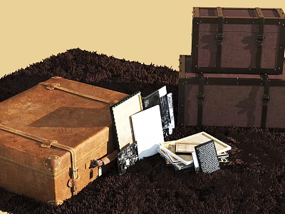Vintage Luggage Antique Trunks And Old Photos On Rug 3d model