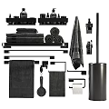 Black Modern Bathroom Accessories With Towels Shelf Towel Rack Toilet Brush And Holder