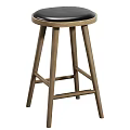Modern Wooden Bar Stool With Black Leather Seat And Sturdy Legs