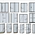 Transparent Glass Doors in Various Styles Against Blue Sky Background