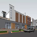 Commercial Complex Featuring Modern Traditional Design Mixed Material Facades Balconies Green Landscaping And Parked Car