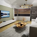 Modern Living and Dining Room Interior Design With White Sofa Decorative Chandelier And Gray Rug