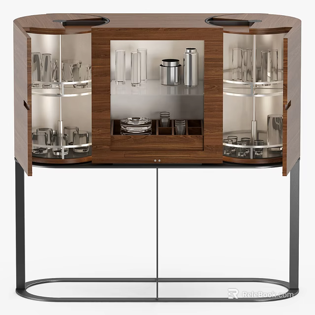 Modern Wooden Sideboard With Glass Doors Displaying Glassware And Dinnerware Storage 3d model 