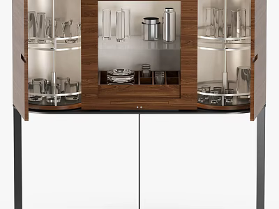 Modern Wooden Sideboard With Glass Doors Displaying Glassware And Dinnerware Storage 3d model