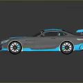 Modern Silver Sports Car With Blue Accents Sleek Design And Rear Spoiler
