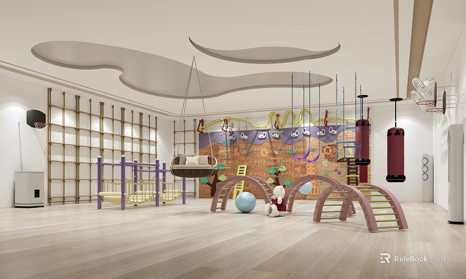 Kindergarten Indoor Play Area With Climbing Frames Suspended Elements Soft Balls And Children Playing 3d model 