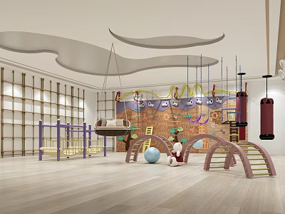 Kindergarten Indoor Play Area With Climbing Frames Suspended Elements Soft Balls And Children Playing 3d model