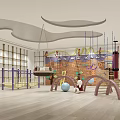 Kindergarten Indoor Play Area With Climbing Frames Suspended Elements Soft Balls And Children Playing