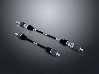 High Quality Automotive Drive Shafts With Black Metal Components And Brand Logos 3d model