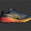 Blue Running Shoes With Red Yellow Gradient Sole Breathable Mesh Upper And Yellow Brand Logo