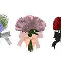 Colorful Flower Bouquets With Ribbon Bows In Purple Pink And Red