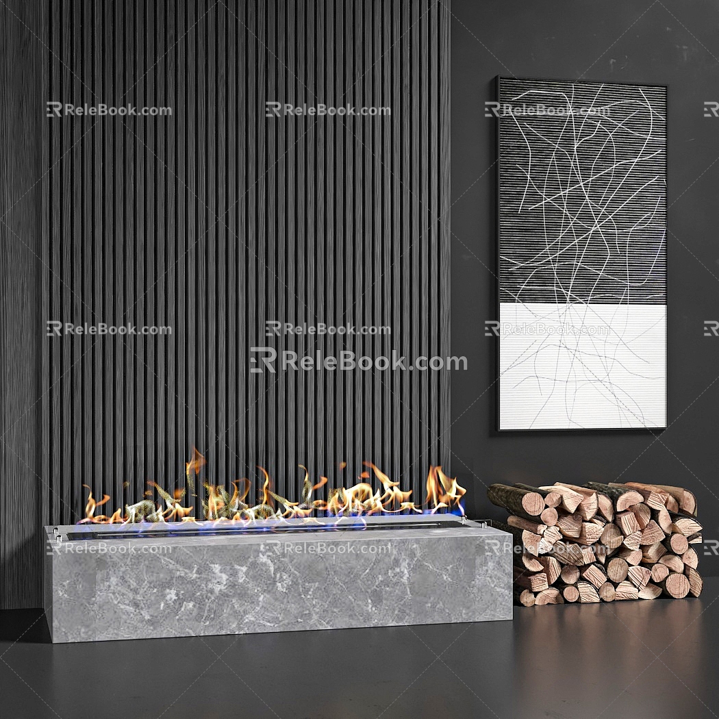 fireplace flame firewood 3d model