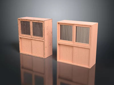 Set Of Two Wooden Storage Cabinets With Glass And Wooden Doors For Home Organization 3d model