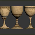 Three Vintage Decorative Ceramic Cups With Intricate Patterns And Ornate Bases