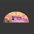 Cheerful Round Bed Kids Room With Pink Heart Polka Dot Bedspread Purple Moon Star Pillows