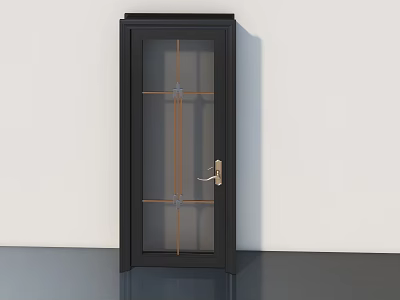 Black Swing Door With Glass Panel Brown Lines And Gold Handle Design 3d model