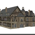 Classic Traditional Detached Villa Featuring Sloped Roof Timber Frame Tower And Chimneys Design