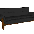 Black Leather Multi Seat Sofa with Tufted Button Details and Solid Wooden Legs 3d model