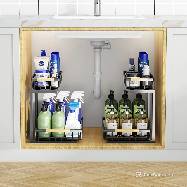 Multi Layer Metal Under Sink Organizer Shelf for Kitchen Cleaning Supplies and Toiletries Storage 3d model 