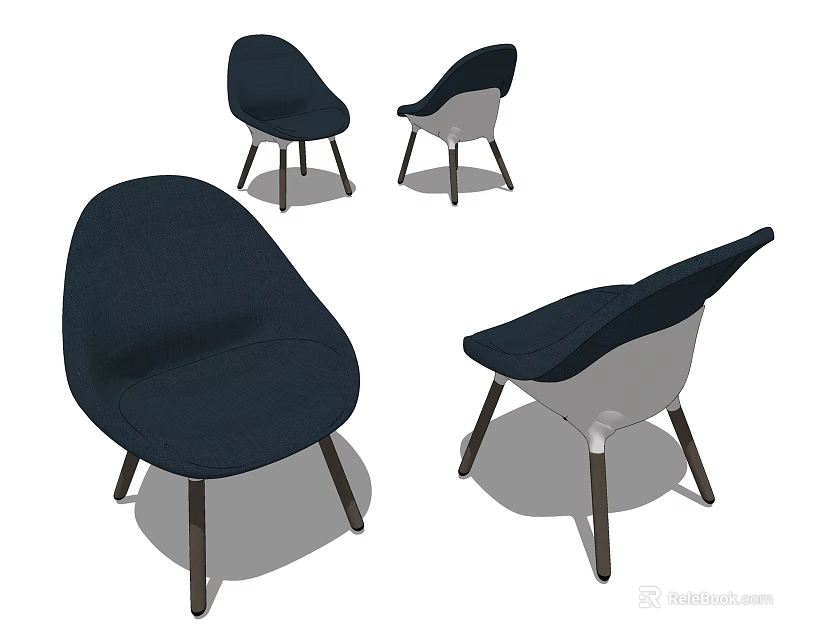 Modern Navy Blue Dining Chairs With Stylish Backrest And Solid Wooden Legs 3d model 
