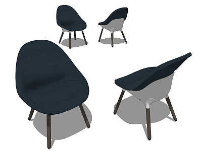 Modern Navy Blue Dining Chairs With Stylish Backrest And Solid Wooden Legs 3d model