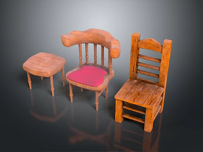 Natural Wooden Leisure Chair With Pink Cushion And Rustic Craft Design 3d model